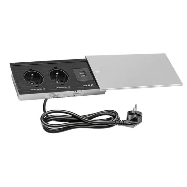 Przedłużacz gniazdo multiport FLEXPORT biurowy wpuszczany 2 gniazda + USB, 1,7m, aluminium zdjęcie 2