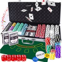 ZESTAW DO POKERA 500 ŻETONÓW WALIZKA KARTY TEXAS KOSTKI ŻETONY POKER DUŻY