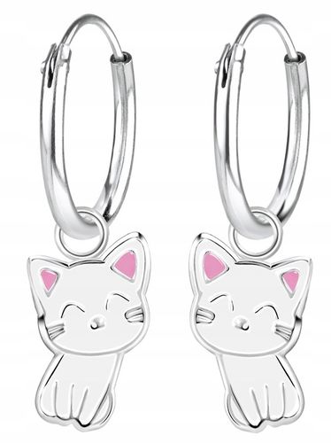 KOLCZYKI SREBRNE DLA DZIEWCZYNKI DZIECI SREBRO 925 KOŁA KOT na Arena.pl