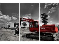 60 90CM OBRAZ 3 ELEM CZERWONA KOPARKA DRUK PŁÓTNO RAMA