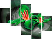 100 75CM OBRAZ 5 ELEM ZIELONE KOSMICZNE KWIATY JAKUB BANAŚ ŚCIENNY