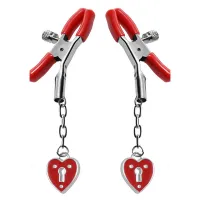 xr brands heart lock - zaciski z sercem, metal, czerwony, regulowane