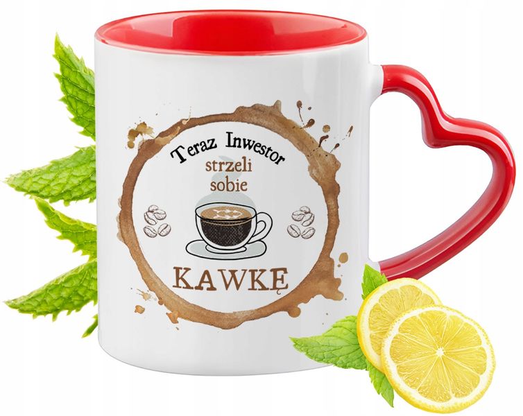 Kubek Dla Inwestora Czerwony Z Uszkiem W Kształcie Serca Na Prezent zdjęcie 1