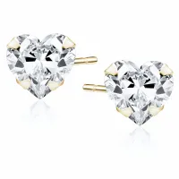 POZŁACANE SREBRNE KOLCZYKI SERCA SERDUSZKA HEART 5x5MM BIAŁE CYRKONIE