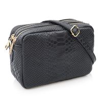 VERA PELLE torebka skórzana kroko listonoszka z paskiem V401 czarna