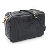 VERA PELLE torebka skórzana listonoszka kroko z paskiem V401 czarna