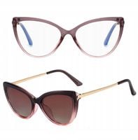 2W1 Kocie Damskie OKULARY do KOMPUTERA + Nakładka przeciwsłoneczna CLIP-ON