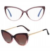2W1 Kocie Damskie OKULARY do KOMPUTERA + Nakładka przeciwsłoneczna CLIP-ON
