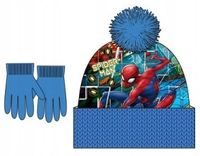 CZAPKA ZIMOWA Z RĘKAWICZKAMI CHŁOPIĘCA KOMPLET SPIDERMAN 52 NIEBIESKA
