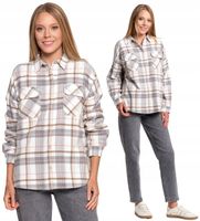 Flanelowa Bawełniana Koszula Damska W kratę Długi Rękaw szara MORAJ L/XL