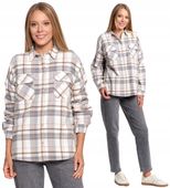 Flanelowa Bawełniana Koszula Damska W kratę Długi Rękaw szara MORAJ L/XL