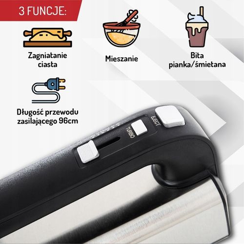 Mikser ręczny Robot kuchenny 800W 5 biegów + TURBO 4 Mieszadła Wolny start na Arena.pl