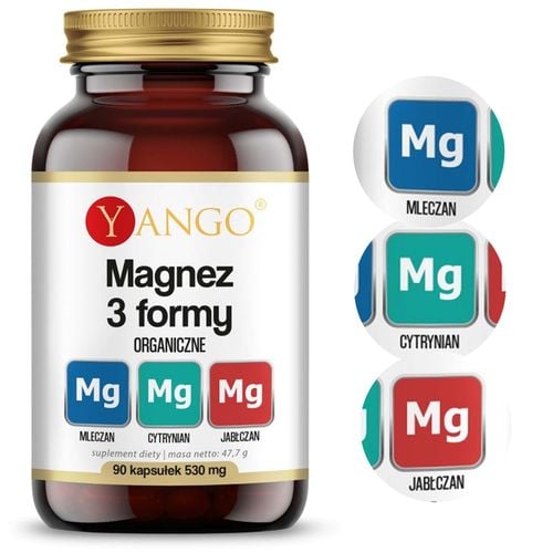 Yango MAGNEZ ORGANICZNY 3 FORMY MLECZAN CYTRYNIAN JABŁCZAN Magnezu 90 kaps na Arena.pl