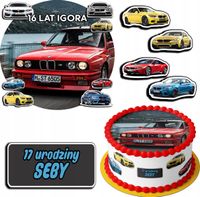 ZESTAW OPŁATEK NA TORT 20CM + 17 POSTACI - BMW AUTO + IMIĘ 15CM 18CM