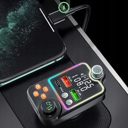 TRANSMITER BLUETOOTH SAMOCHODOWY BT 5.0 ŁADOWANIE QC 3x USB RGB AUDIO FM na Arena.pl