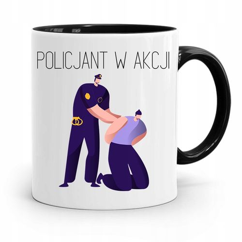 Kubek Czarny Dla Policjanta Policjantki W Akcji Z Nadrukiem Ze Zdjęciem na Arena.pl