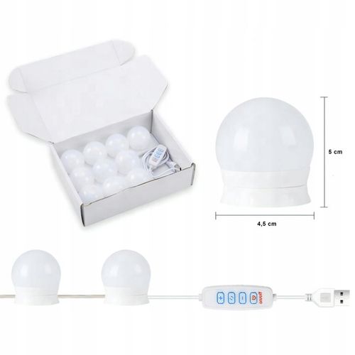 10x ŚWIATEŁKA LAMPKI LED NA LUSTRO TOALETKI 10 Poziomów Jasności 4,5M na Arena.pl