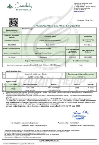 CBD SUSZ KONOPNY | SILVER HAZE PREMIUM 20g na Arena.pl