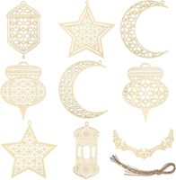 9 Drewnianych Ozdób Ramadan Kareem - Wiszące Dekoracje, Białe