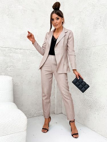 DAMSKI GARNITUR KOMPLET MARYNARKA SPODNIE MATERIAŁ W TENIS PASKI na Arena.pl