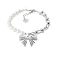 Bransoletka z pereł i łańcucha, z gładką kokardką Aria Princess Collection