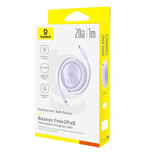 kabel usb baseus free2pull usb-c do ip 20w 1m (fioletowy) na Arena.pl