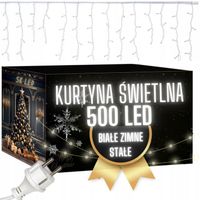 Kurtyna Świetlna Na Stałe Światło 500 LED Biała Zimna 21M BEZ PROGRAMATORA