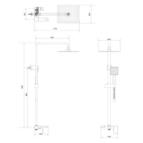 Deszczownica z baterią wannową WEZER PRO16B-02-BLACK na Arena.pl