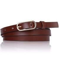 Pasek skórzany BRĄZOWY wąski ZŁOTA KLAMRA sukienki