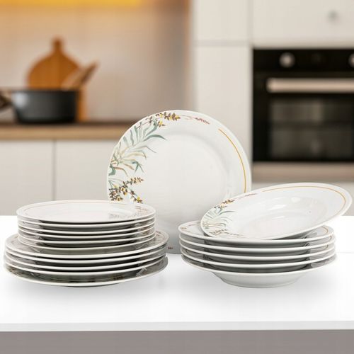 SERWIS OBIADOWY PORCELANOWY ZESTAW TALERZY BIAŁY NA 6 OSÓB WZÓR TRAWA na Arena.pl