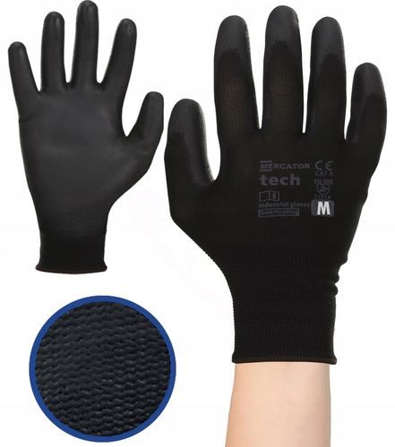 rękawice robocze mercator tech black+black pu - m - 1 para na Arena.pl