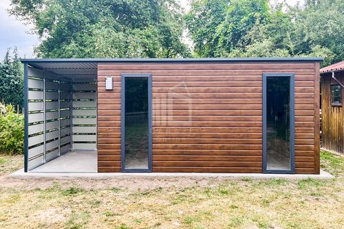 Schowek Domek Ogrodowy 4,5x2,5m + Wiata 1,5m Drzwi 2x Okno Dach spad  ID802 na Arena.pl