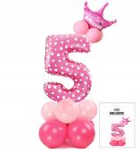 ZESTAW BALONÓW STOJĄCY RÓŻOWY Z CYFRĄ 5 NA PRZYJĘCIE URODZINOWE DEKORACJA