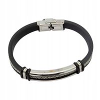 Męska bransoletka skórzana pojedyncza stal chirurgiczna czarna