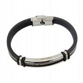 Męska bransoletka skórzana pojedyncza stal chirurgiczna czarna