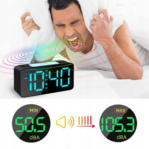 BUDZIK ZEGAR ELEKTRONICZNY RGB LED GŁOŚNY STOJĄCY CYFROWY LAMPKA KABEL USB na Arena.pl