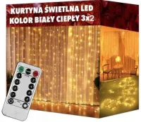 KURTYNA ŚWIETLNA B.CIEPŁA 200 LED USB 3x2M SOPLE NA OKNO CHOINKE + PILOT