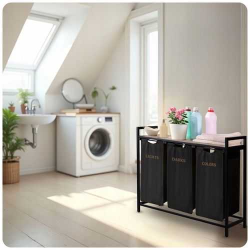 KOSZ NA PRANIE TRZYKOMOROWY BIELIZNĘ DUŻY POJEMNIK Z POKRYWĄ 3 KOMORY na Arena.pl