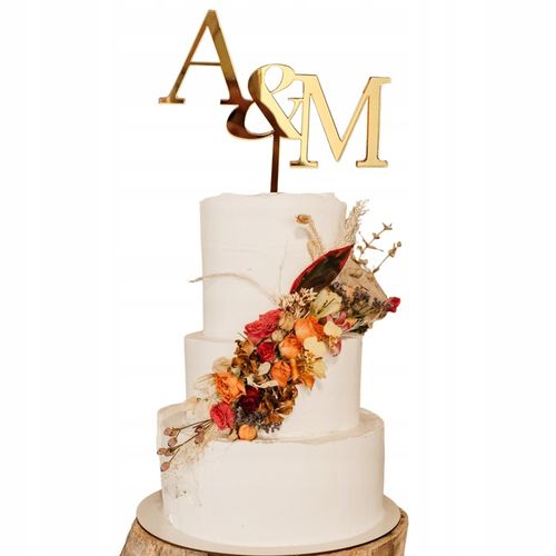 TOPPER TOPER PARY MŁODEJ INICJAŁY na tort ślubny ZŁOTY LUSTRZANY PLEXI na Arena.pl