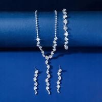 KOMPLET BIŻUTERII NASZYJNIK BRANSOLETKA KOLCZYKI CYRKONIE KOLOR SREBRNY