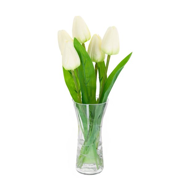 Tulipan Bukiet Tulipanów Piękny Jak Żywy Tulipany Kwiaty Białe Ecru X5 zdjęcie 7