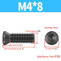 Śruba mocująca TORX Klasa 12.9 Rozmiar: M4x8
