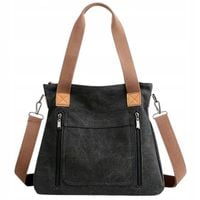 Torebka Miejska Worek Pojemna Na Ramię Grafitowa Czarna Damska Tkanina