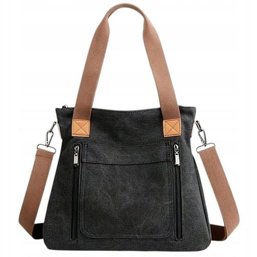 Torebka Miejska Worek Pojemna Na Ramię Grafitowa Czarna Damska Tkanina na Arena.pl