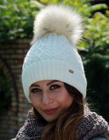 Czapka Damska Z Pomponem Zimowa kremowa Ciepła czapka z polarem PL - ECRU