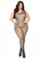 plus bodystocking z akcentem siateczkowym, asymetryczny, czarny xl/2xl