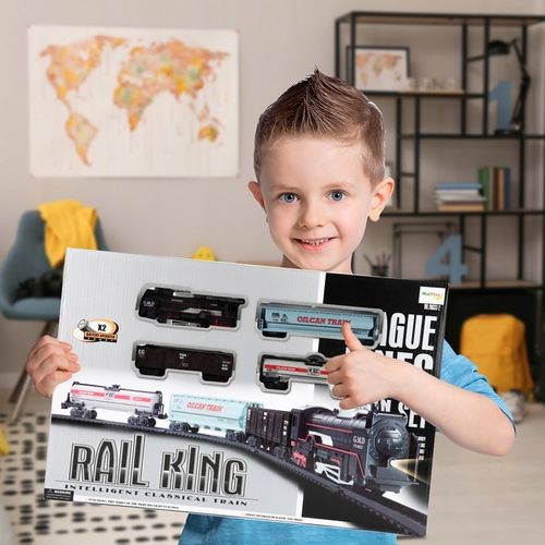 POCIĄG KOLEJKA ELEKTRYCZNA TORY LOKOMOTYWA 3 WAGONY 270CM DŁUGOŚCI STACJA na Arena.pl