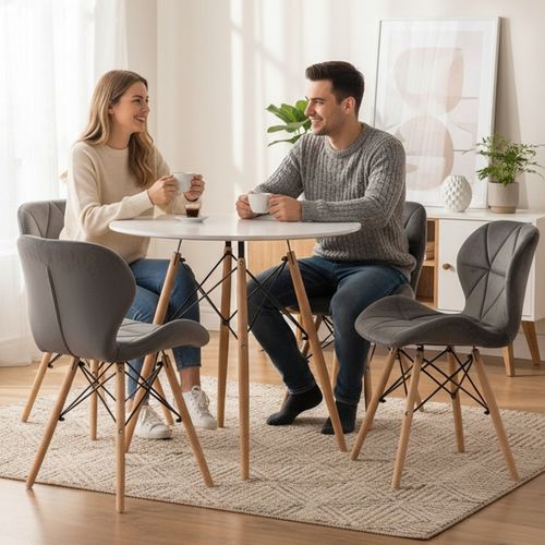 Stół Okrągły Biały Nowoczesny 4 Krzesła Szare Do Salonu Jadalni Kuchni na Arena.pl