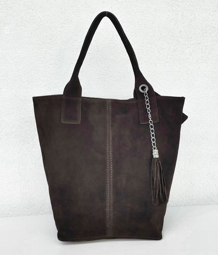 Zamszowa torebka shopper ciemna czekolada na Arena.pl