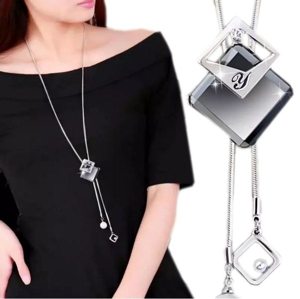 Naszyjnik DŁUGI srebrny łańcuszek kryształ GRAFIT zdjęcie 1